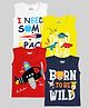 KUCHIPOO Cotton Pack Of 4 Sleeveless Baby Animals & Space Theme Printed Tees - Blue Yellow Red & White