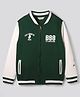 Primo Gino 100% Cotton French Terry Knit Full Sleeves Bomber Jacket With Front & Back Sports Print - Dark Green & White