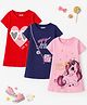 KUCHIPOO Cotton Pack Of 3 Half Sleeves Unicorn Glitter & Heart Printed Dresses - Red Navy Blue & Pink