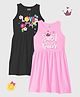 KUCHIPOO Cotton Pack Of 2 Sleeveless  Typography & Floral Printed Dresses - Black & Pink