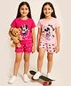 KUCHIPOO Cotton Pack Of 2 Disney Mickey & Friends Featuring Half Sleeves Minnie Mouse Printed Coordinating Tees & Shorts Set - Pink & Magenta