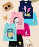KUCHIPOO Cotton Pack Of 3 Sleeveless Ice Cream & Typography Printed Tees & Shorts Set - Blue Black Pink Magenta & Navy Blue