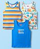 Babyhug 100% Knit Sleeveless Striped & Animal Printed Sando Vests Pack of 3 - Blue White & Yellow