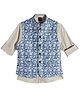 Charchit Cotton Blend Woven Floral Embroidered Nehru Jacket With Full Sleeves Shirt - Blue
