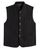 Charchit Cotton Blend Sleeveless Cable Knit Embroidered Nehru Jacket - Black