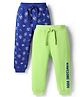 Babyhug Cotton Terry Knit Full Length Lounge Pants With Wholesome Dude Text Print Pack of 2 - Navy Blue & Light Green