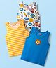 Babyhug 100% Cotton Single Jersey Knit Sleeveless Vest with Animal Print & Stripe Design Pack of 3 - Yellow Blue & White