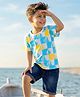 Babyhug Single Jersey Knit Half Sleeves Checks T-Shirt & Denim Shorts Set With Boat Print - Multicolor