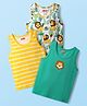 Babyhug 100% Cotton Single Jersey Knit Sleeveless Vest with Animal Print & Stripe Design Pack of 3 - Yellow Green & White