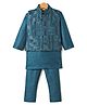 Ridokidz Full Sleeves Solid Kurta & Pyjama With Sequins Embroidered Jacket Set - Peacock Green