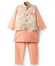 Ridokidz Full Sleeves Solid Kurta & Pyjama With Floral Printed Jacket Set - Peach