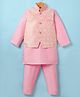 Ridokidz Full Sleeves Solid Kurta & Pyjama With Floral Printed Jacket Set - Baby Pink