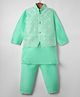 Ridokidz Full Sleeves Solid Kurta & Pyjama With Floral Printed Jacket Set - Sea Green