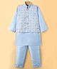 Ridokidz Full Sleeves Solid Kurta & Pyjama With Abstract Embroidered Jacket Set - Light Blue