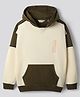 Primo Gino 100% Cotton French Terry Knit Drop Shoulder Full Sleeves Colour Block Hooded Sweatshirt With Text Print & Kangaroo Pockets - Multicolor