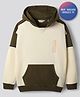 Primo Gino 100% Cotton French Terry Knit Drop Shoulder Full Sleeves Colour Block Hooded Sweatshirt With Text Print & Kangaroo Pockets - Multicolor
