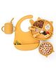 Kids Station 6-Piece Toddler Feeding Essentials - Soft Silicone Dinner Set with Bib, Cat Design Plate, Bowl, Sipper, Spoon & Fork - Travel-Friendly & Durable - Non-Toxic & Reusable - Yellow