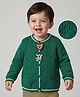 Babyoye 100% Cotton Knit Front Open Sweater with Cable Knit Design & Patch Detailing - Green