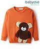 Babyoye Cotton Knit Full Sleeves Pullover with Bear Embroidery - Rust Orange