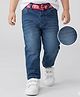 Babyhug Denim Full Length Washed Jeans With Stretch & Belt - Blue