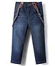 Babyhug Denim Full Length Washed Jeans With Stretch & Suspender - Navy Blue
