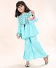 Kiddopanti Rayon Tassels & Gota Lace Embellished Top & Sharara With Full Sleeves Abstract Embroidered & Mirror Work Detailed Jacket Set - Aqua Blue