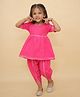 Little Ginnie Cotton Woven Half Sleeves Gota Lace Embellished Kurta Dhoti Set - Pink