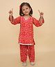 Little Ginnie Cotton Woven Full Sleeves Bandhani Printed & Gota Lace Embellished Kurta & Pant Set - Red