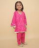 Little Ginnie Cotton Woven Full Bell Sleeves Floral Bandhani Printed & Gota Lace Embellished Kurta & Pant Set - Pink