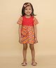 Little Ginnie Cotton Half Sleeves Striped Printed Dress With Bag & Hair Band Set - Red