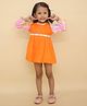 Little Ginnie Cotton Woven Three Fourth Sleeves Striped & Pleated Dress - Orange