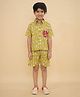 Little Ginnie Cotton Woven Half Sleeves Fishes Printed Shirt & Coordinating Shorts Set - Mustard