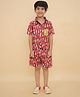 Little Ginnie Cotton Woven Half Sleeves Fishes Printed Shirt & Coordinating Shorts Set - Maroon