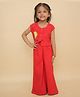 Little Ginnie Cotton Woven Sleeveless Sunflower Embroidered Top & Flared Pant Set - Red