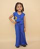 Little Ginnie Cotton Woven Sleeveless Sunflower Embroidered Top & Flared Pant Set - Blue