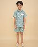 Little Ginnie Cotton Woven Half Sleeves Sheeps Printed Shirt & Coordinating Shorts Set - Blue