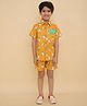 Little Ginnie Cotton Woven Half Sleeves Sheeps Printed Shirt & Coordinating Shorts Set - Yellow