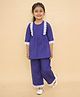 Little Ginnie Cotton Woven Three Fourth Sleeves Floral Embroidered Lace Detailed Kurta Pyjama Set - Blue