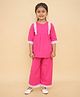 Little Ginnie Cotton Woven Three Fourth Sleeves Floral Embroidered Lace Detailed Kurta Pant Set - Pink