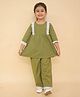 Little Ginnie Cotton Woven Three Fourth Sleeves Floral Embroidered Lace Detailed Kurta Pant Set - Green
