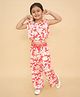 Little Ginnie Cotton Sleeveless Frill Detailed & Floral Printed Crop Top & Coordinating Pant With Belt Set - Red
