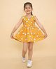 Little Ginnie Cotton Woven Sleeveless Sheep Printed Dress - Mustard