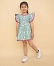 Little Ginnie Cotton Woven Frill Sleeves Sheeps Printed Dress - Blue