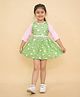 Little Ginnie Cotton Woven Three Fourth Sleeves Checked & Sheeps Printed Dress - Green