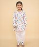 Little Ginnie Cotton Woven Full Sleeves Animals Printed Kurta Pant Set - White