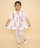 Little Ginnie Cotton Woven Three Fourth Sleeves Floral Printed & Gota Lace Detailed Kurta Pant Set - White