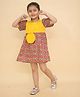 Little Ginnie Cotton Half Sleeves Abstract Printed Dress With Bag & Rubber Band Set - Yellow