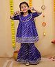Little Ginnie Cotton Woven Three Fourth Sleeves Leheriya Printed Gota Lace Embellished Coordinating Kurta & Sharara Set - Purple