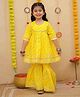 Little Ginnie Cotton Woven Three Fourth Sleeves Leheriya Printed Gota Lace Embellished Coordinating Kurta & Sharara Set - Yellow