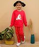 Little Ginnie Cotton Knit Full Sleeves Unicorn Printed Night Suit Set - Red
